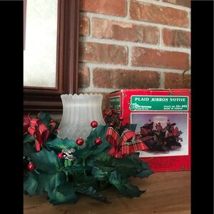 Rare Vintage 1980’s Plaid Ribbon Frosted Votive